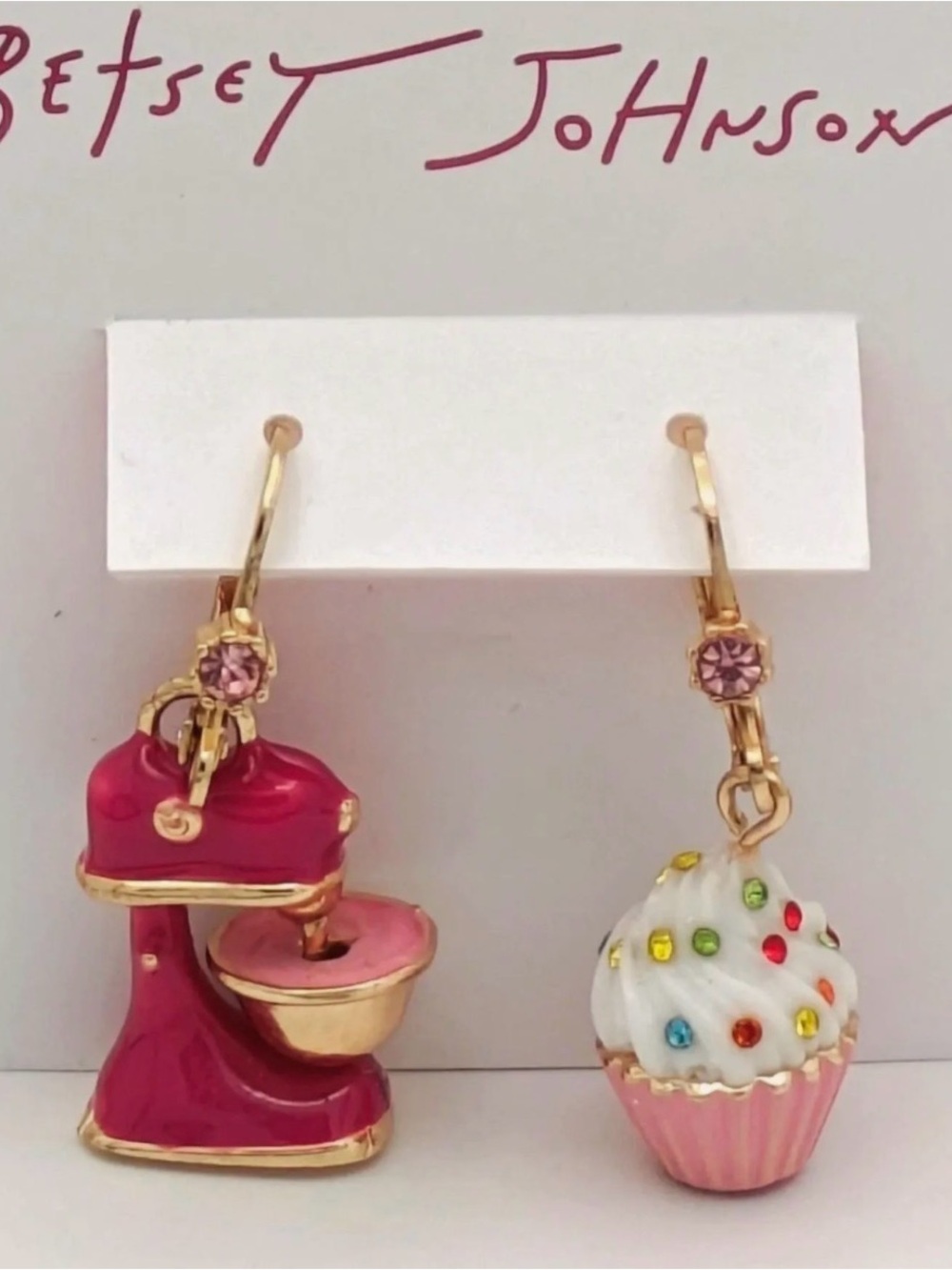 Betsey Johnson Pink Mixer and Cupcake Mismatched Dangle Earrings